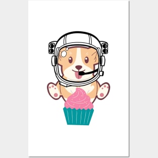 Space Corgi and his tasty cupcake - The Cool Astronaut Puppy! Posters and Art